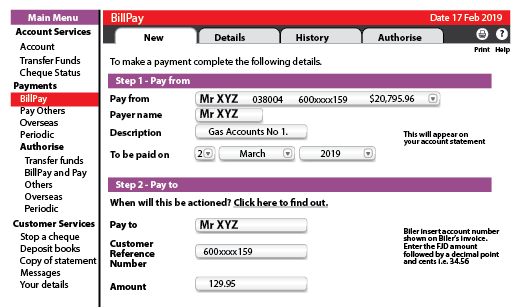 Screenshot of paying bills in online banking